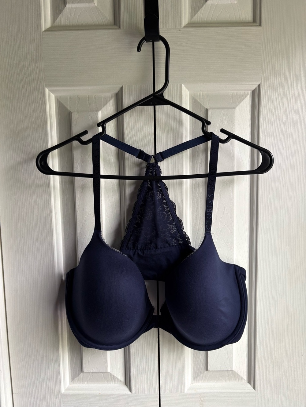 Victorias Secret Navy Blue Body By Victoria Lined Demi Front Close Bra Size 38DD